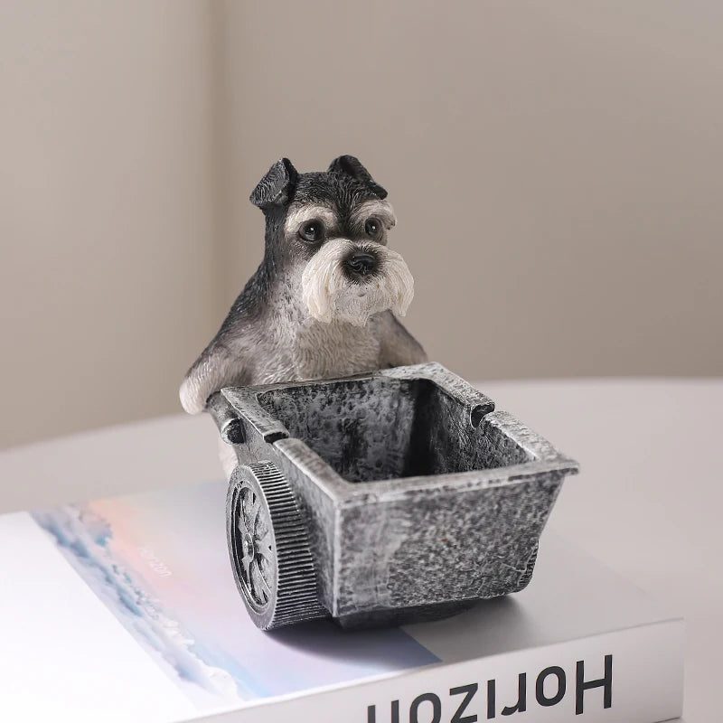 Cute Schnauzer Dog Ashtray Decoration Desktop Ornament Home Living Room Office Desktop Anti Fly Ash Men Gift
