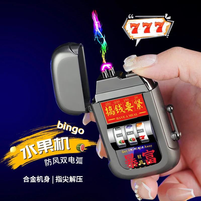 2025 Dual Arc Plasma Lighter with Fruit Pattern, USB-C Rechargeable Windproof for Cigar Outdoor & Creative Adult Gifts