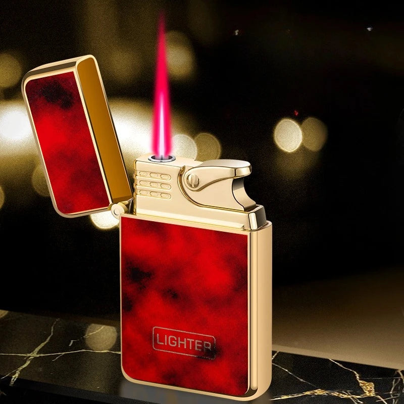 Ultra-thin Windproof Red Flame Butane Gas Lighter Windproof Flame Metal Cigarette Lighter Portable Personalized Gift