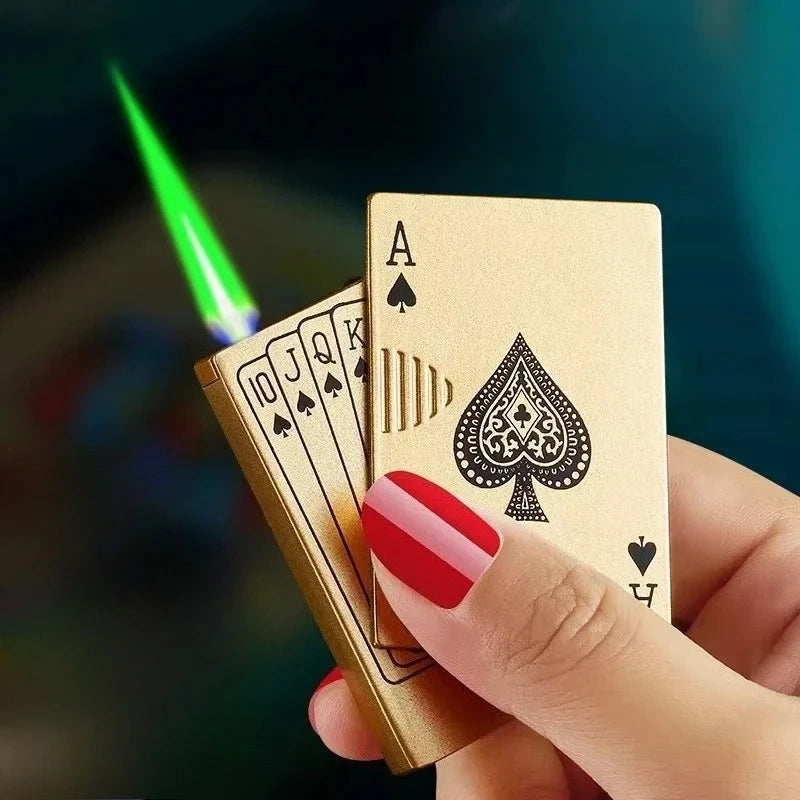 Currency Verification Poker Lighter with Purple Light for Currency Verification, Inflatable Windproof Green Flame Lighter