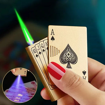 Creative Playing Cards Lighter Butane Windproof Straight Metal Lighter Metal Fun Toy for Men Smoking Accessories